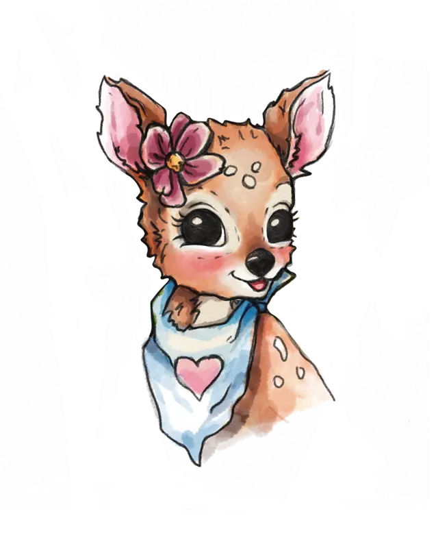 Portrait of Evie the deer representing the fruit of the spirit of love in FOTS Forest